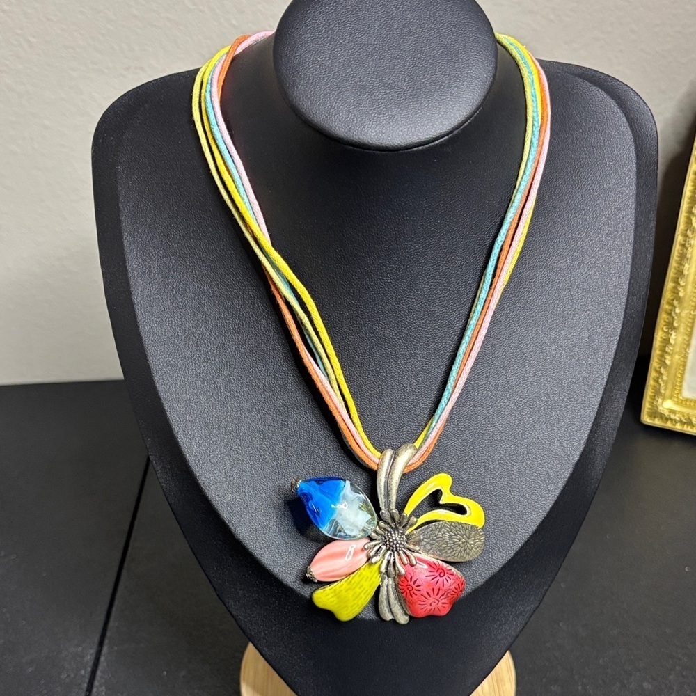 DaVinci Colorful Multistrand Mixed Media Flower Pendant Necklace